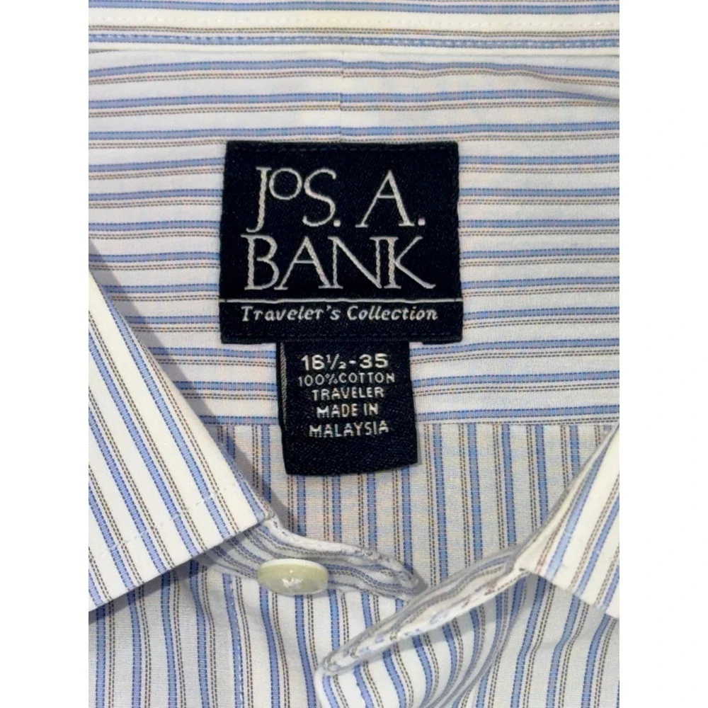 JOS A BANK Traveler's Collection Mens 16.5X35 Striped‎ Cotton Dress Shirt